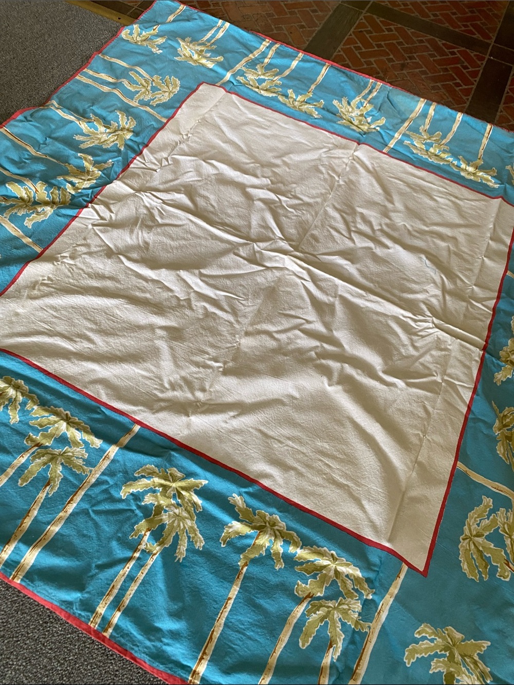 Vintage Palm Tree Print cotton  tablecloth 54” x54” - Picture 4 of 4
